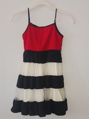 Girls Spaghetti-Strap Tiered Dress in Red, Black & White